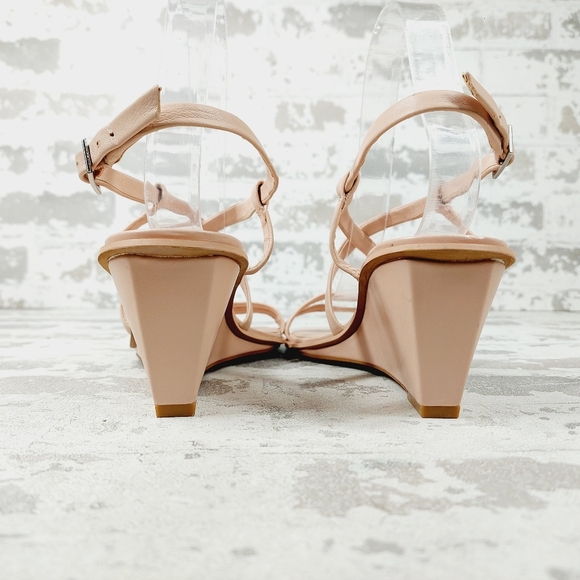 NEW Caslon Paola Pink Leather Square Toe Ankle Strap Wedge Heel Sandals F677 - Picture 6 of 13